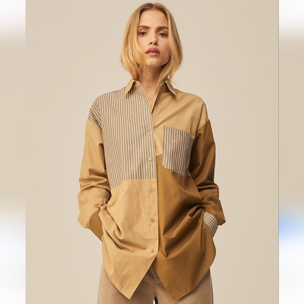 Striped Tan Button Down Shirt